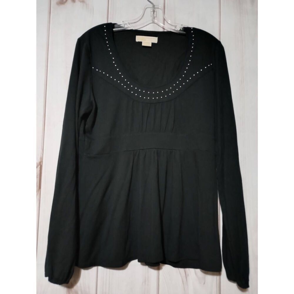 Michael Kors Shirt Ladies Large Black Studded Long Sleeve‎